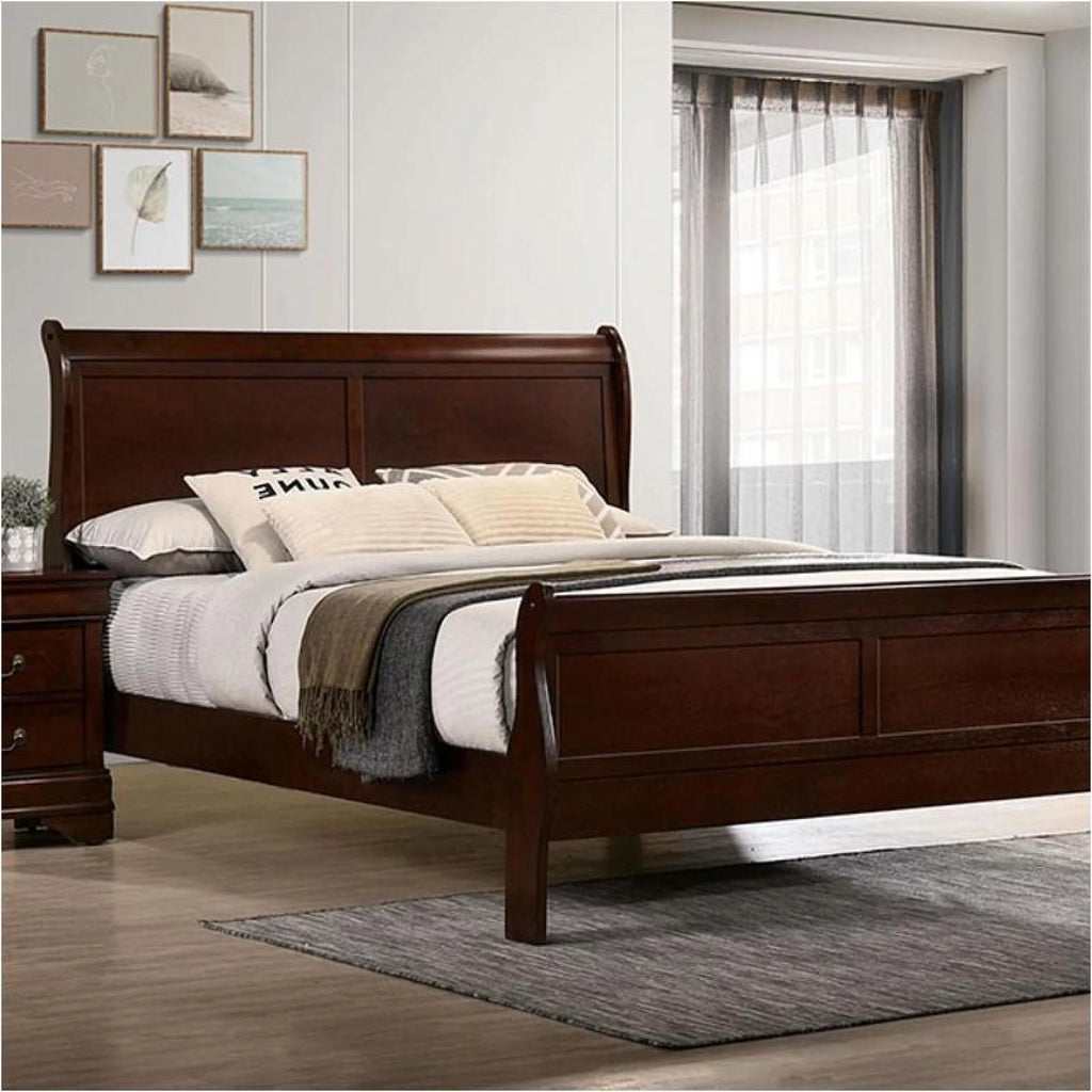 Cherry Sleigh Bed Queen Size Solid Wood I197