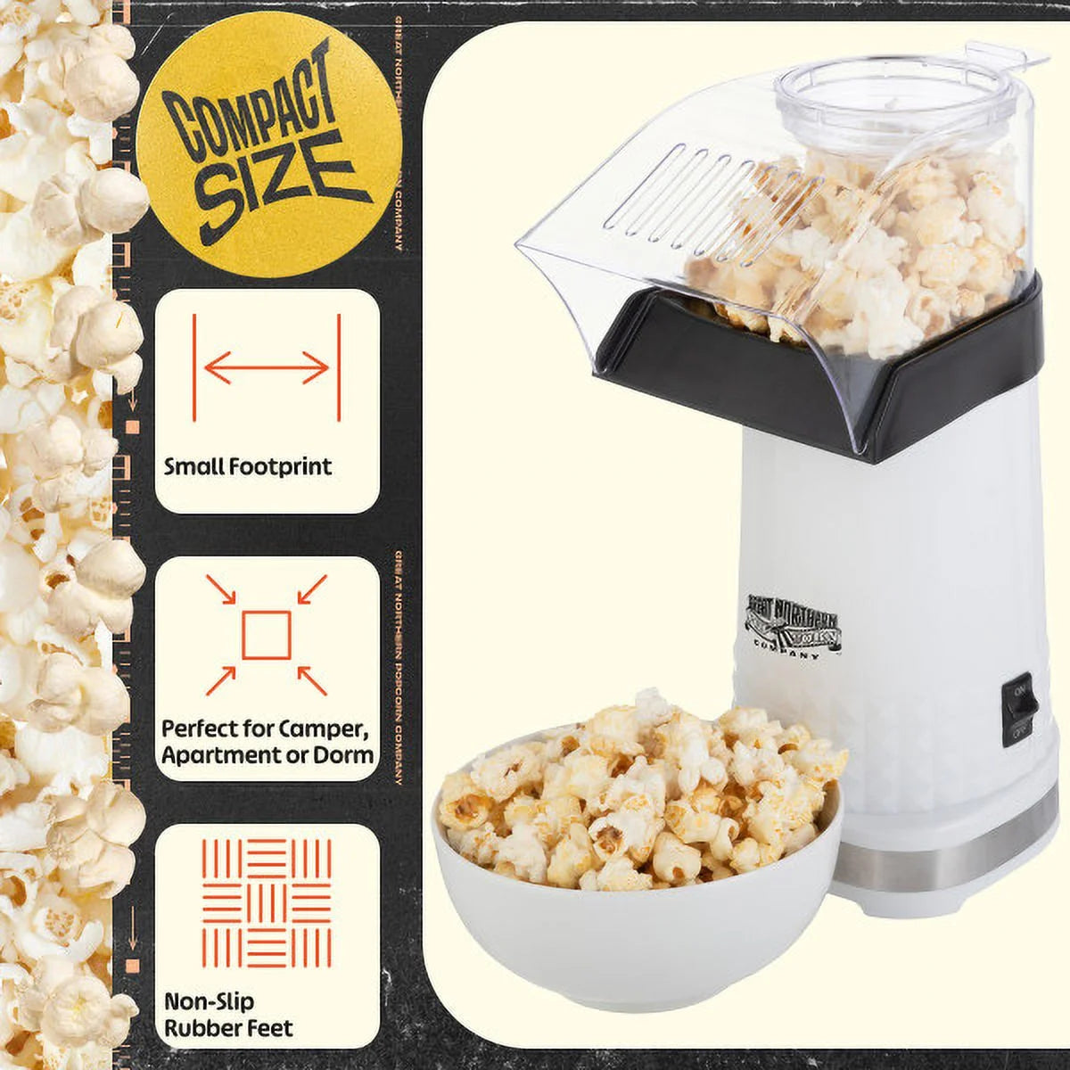 1200W Oil-Free Air Popper Popcorn Machine, White O351