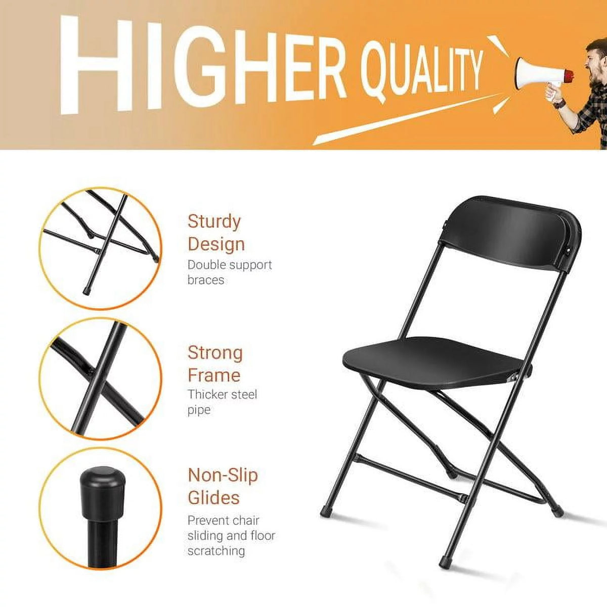 10 Pack Black Plastic Folding Chairs E364558