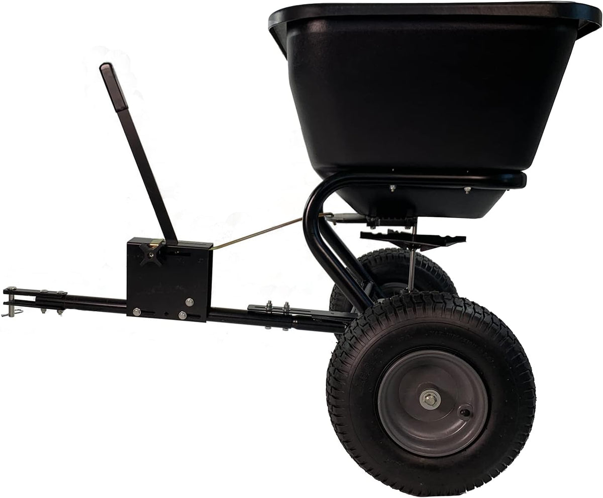 125 lb. Tow Behind Broadcast Spreader with Weatherproof Cover and Universal Hitch F6194