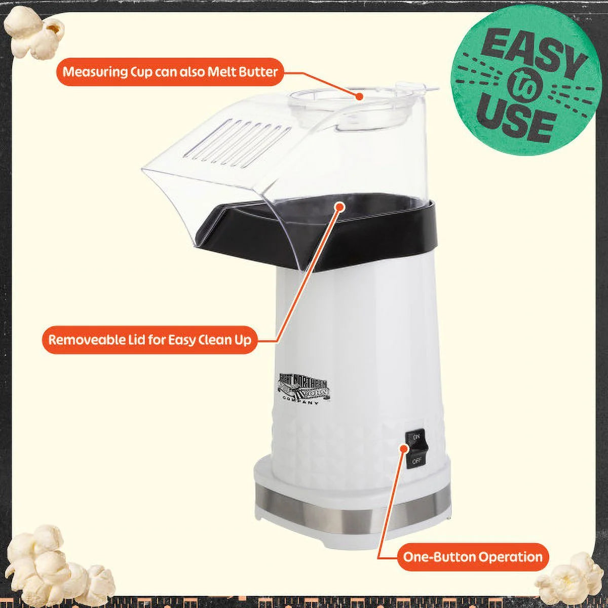 1200W Oil-Free Air Popper Popcorn Machine, White O351