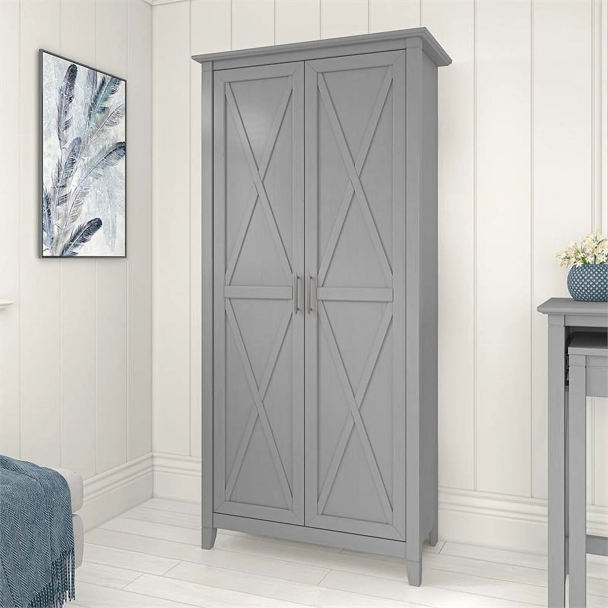 Tall Storage Cabinet with Doors in Gray E803