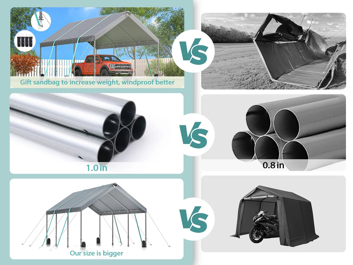 10X20FT Heavy Duty Portable Carport Canopy with Side Walls A4790
