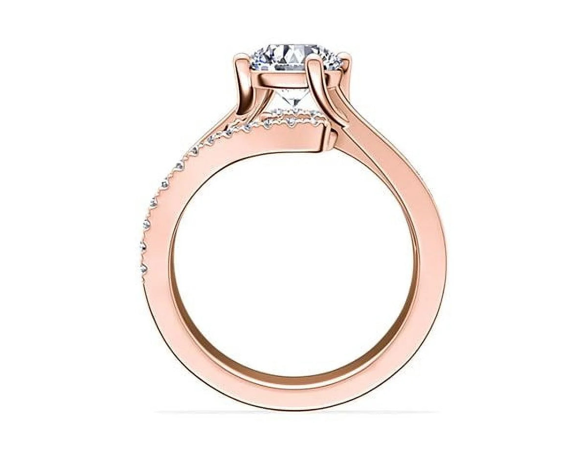 0.70 Carat Round Cut Real Diamond Solitaire Ring with Accents Solid 14K Rose Gold Size 11 T854