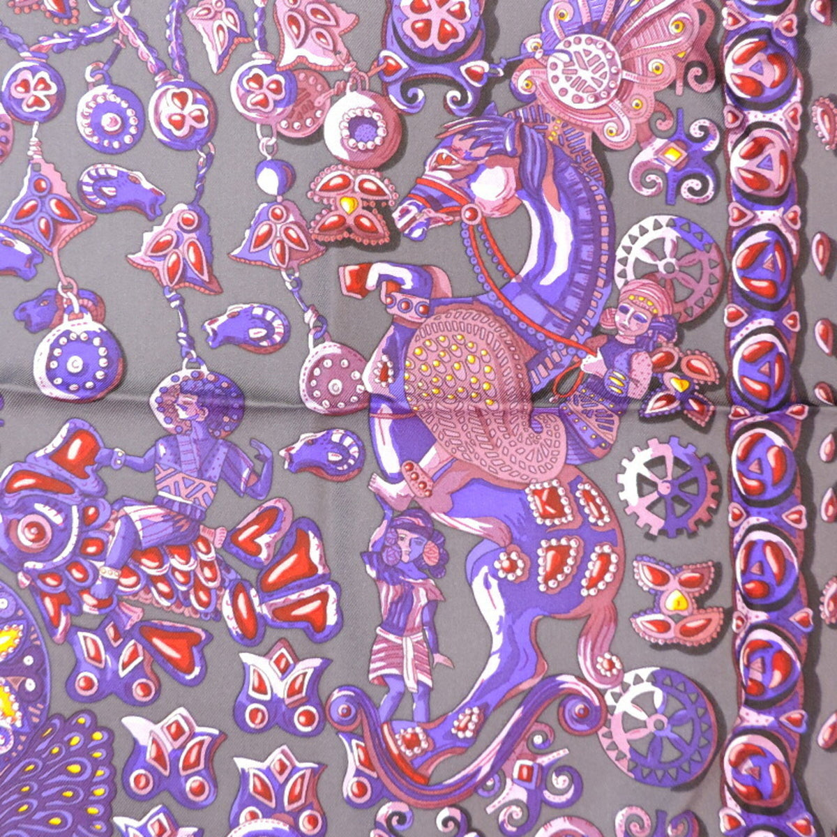 100% Silk Gray Purple Orange Scarf N19680