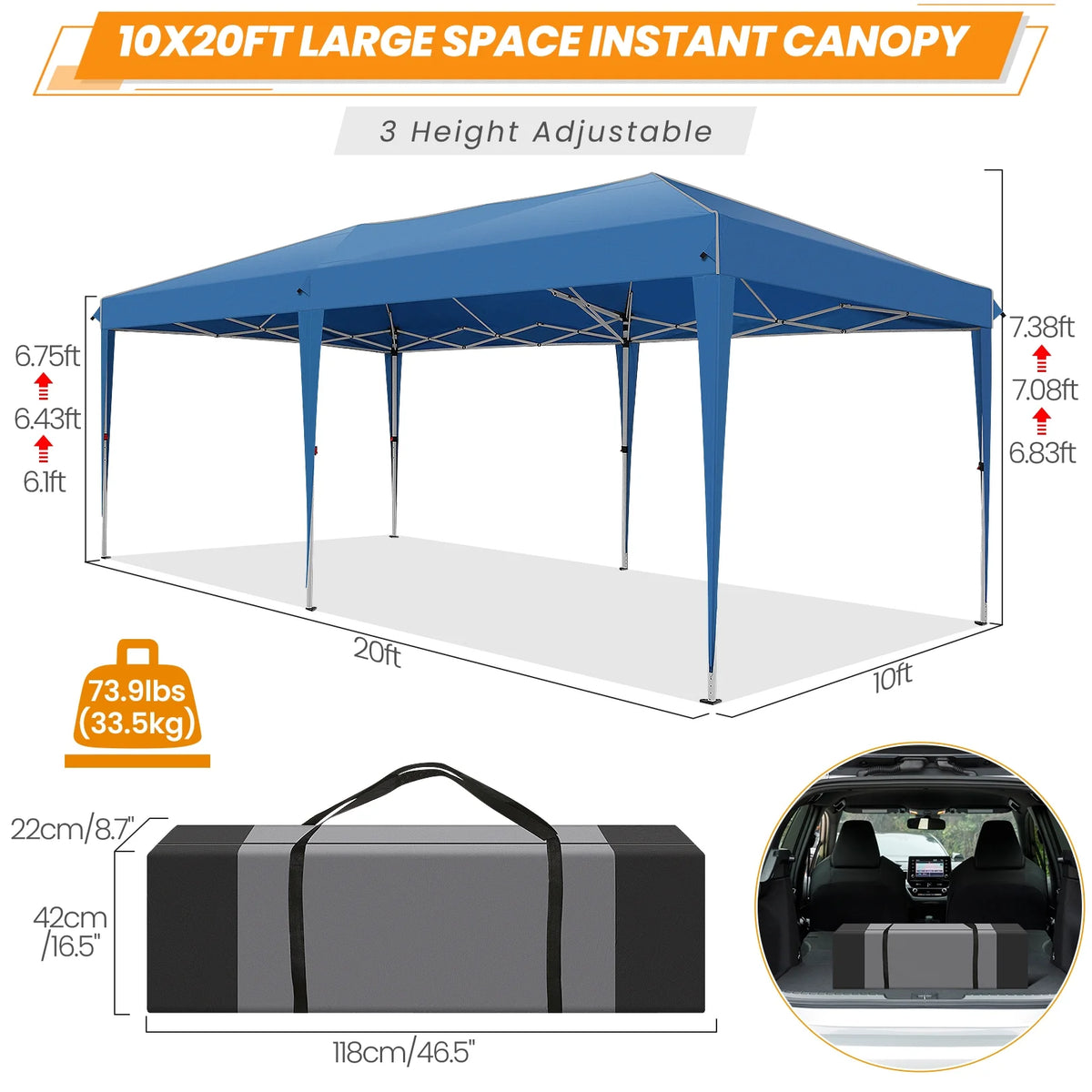 10'x20' Waterproof Commercial Pop up Canopy Tent with 4 Sandbags Q665