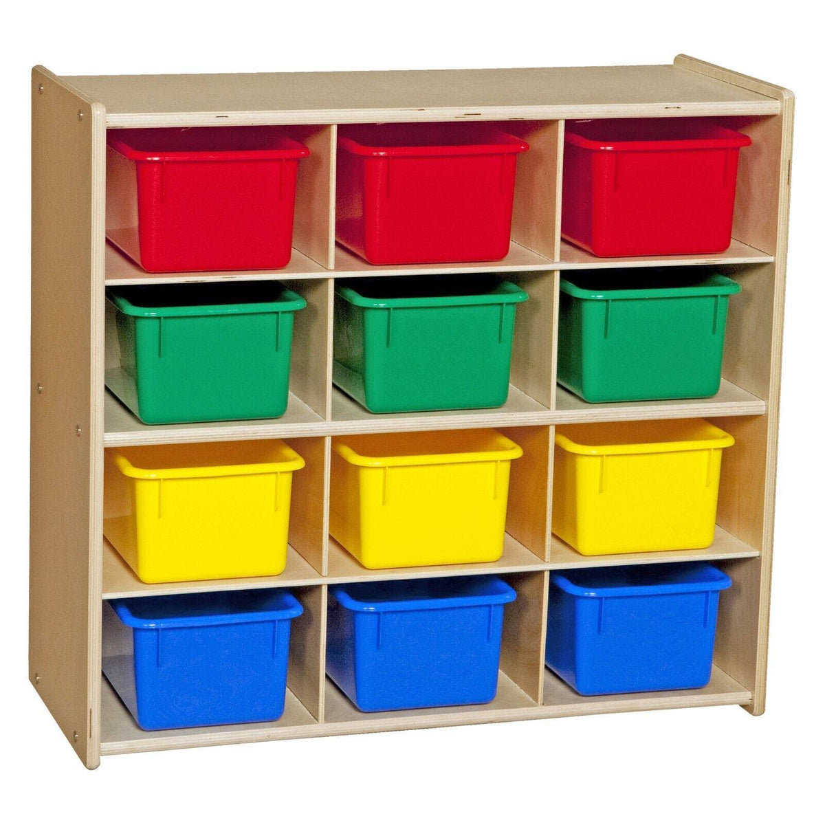 12-Cubby Baltic Birch Storage Unit with Colorful Tubs Z847