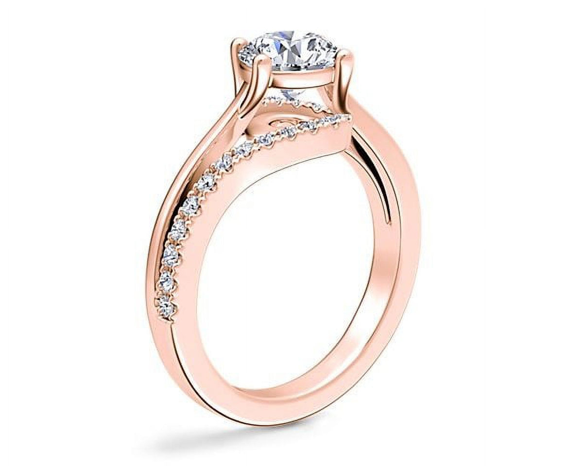 0.70 Carat Round Cut Real Diamond Solitaire Ring with Accents Solid 14K Rose Gold Size 11 T854