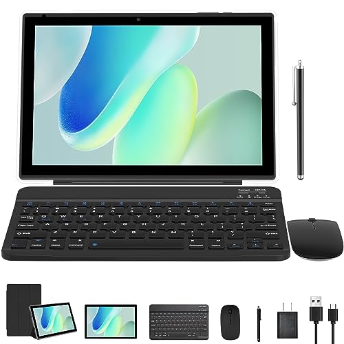 10.1-inch Android 12 tablet, 32GB ROM+2GB RAM, 2-in-1 tablet, keyboard, mouse, case, stylus, tempered film, 8-megapixel dual camera, quad-core processor, 6000mAh battery, 1280 by 800 FHD B58096