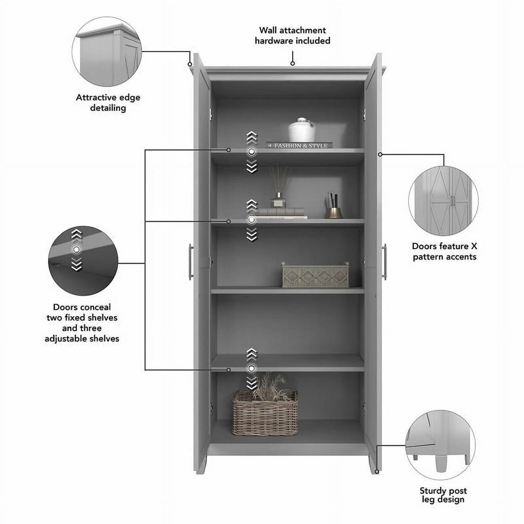 Tall Storage Cabinet with Doors in Gray E803