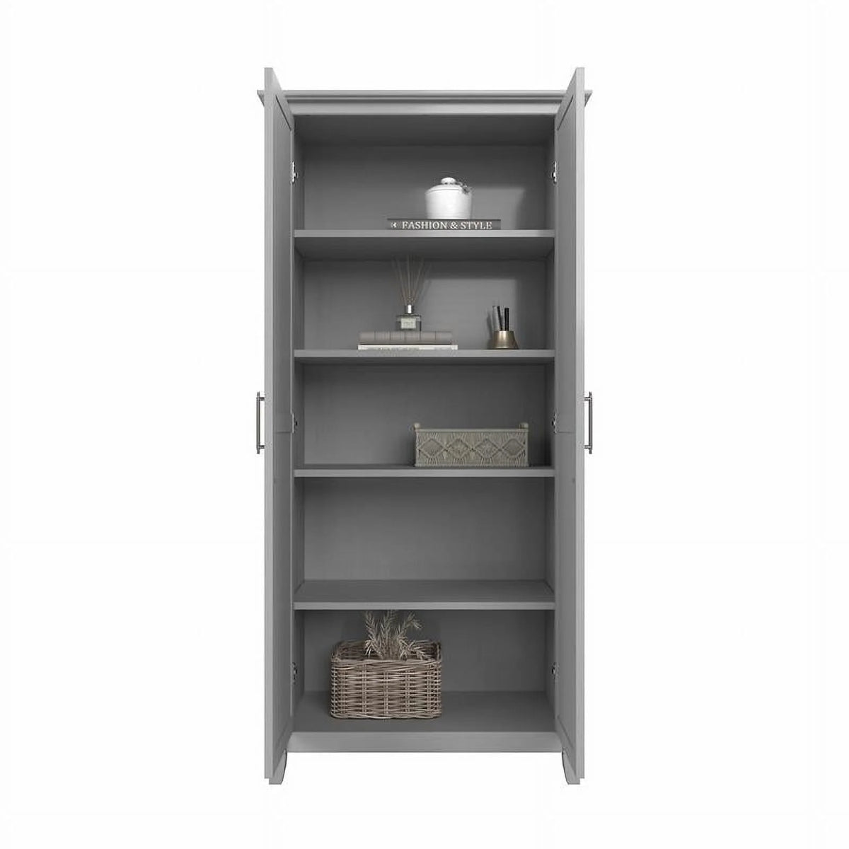 Tall Storage Cabinet with Doors in Gray E803