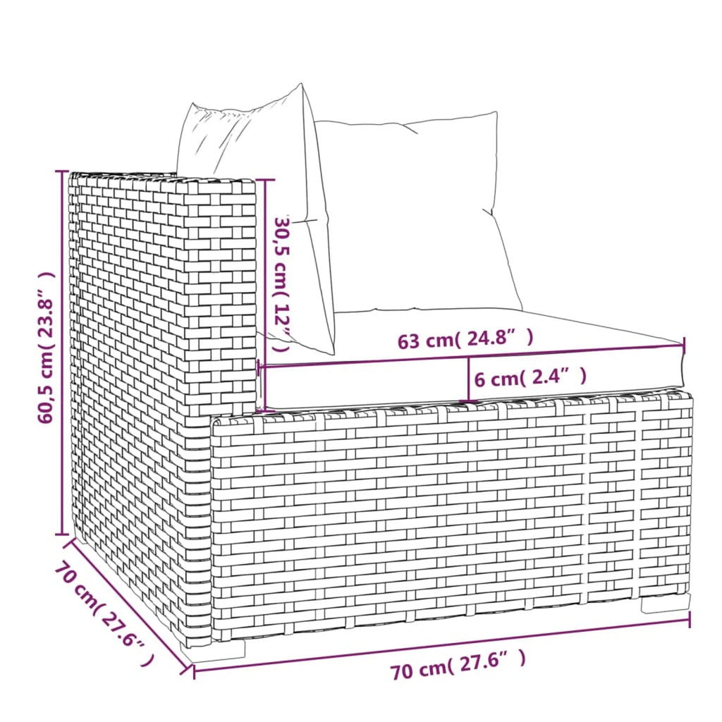 9 Piece Poly Rattan Outdoor Sectional Sofa Set with Anthracite Cushions Steel Frame A142