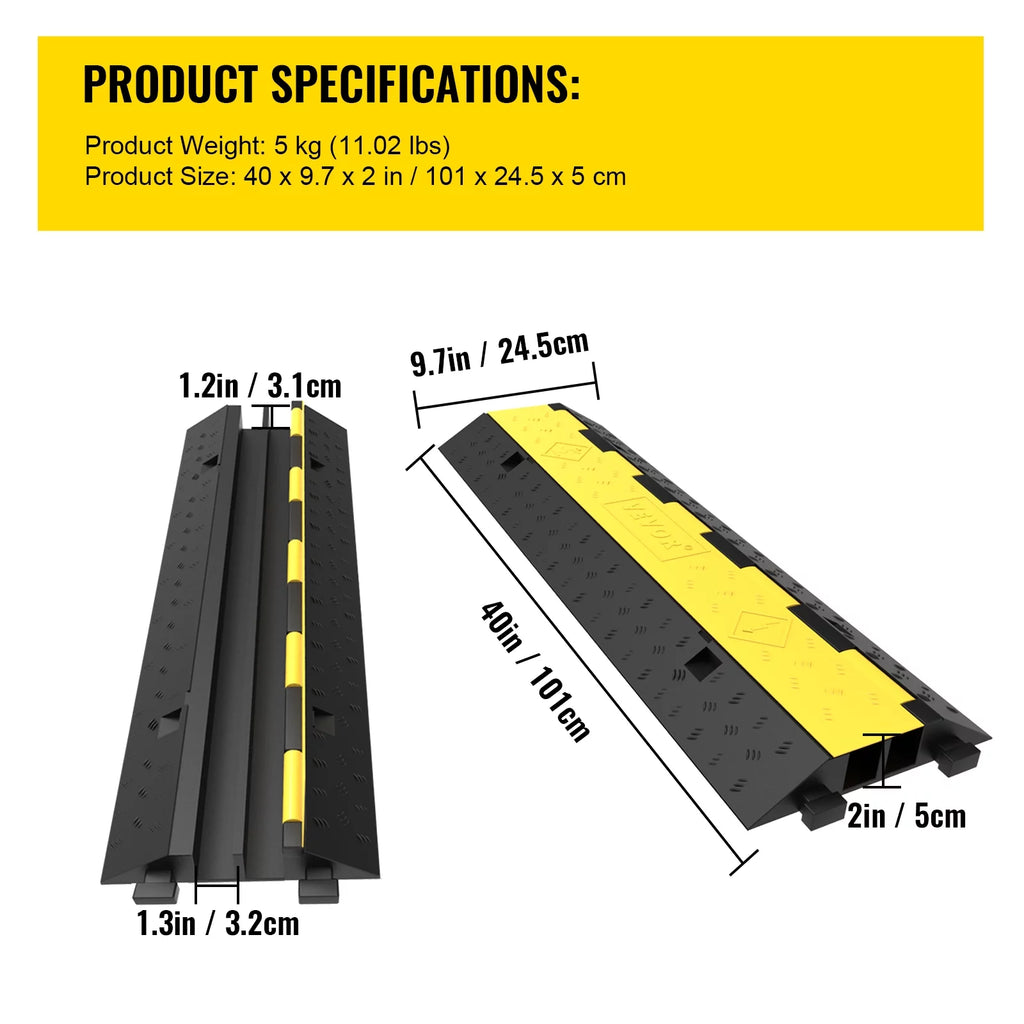 4PCS 2-Cable Rubber Speed Bump Cable Protector Ramp L160
