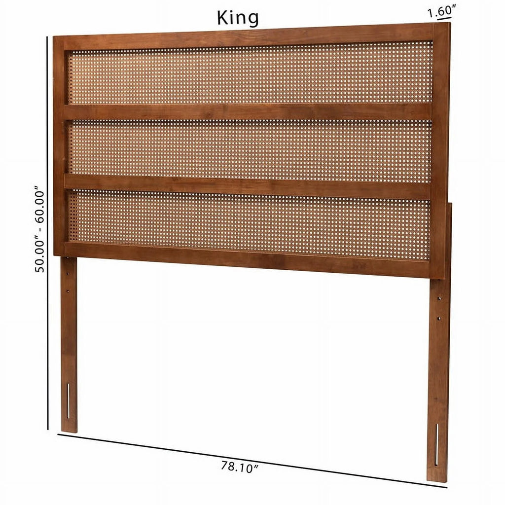 Ash Walnut Finished Wood King Size Headboard with Rattan I141