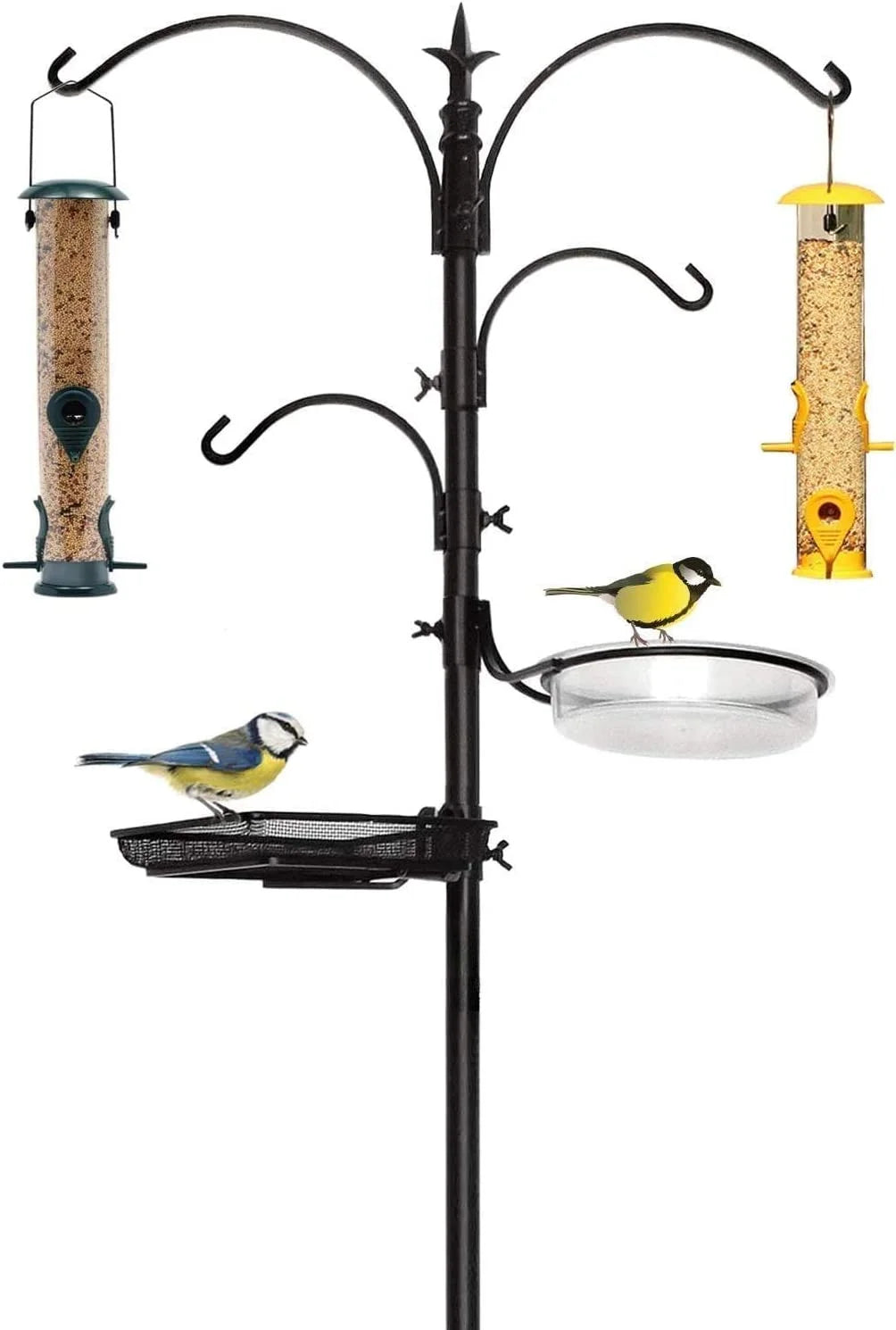 Bird Feeding Station with 2 Bird Feeders, 4 Hangers, Bird Bath, 5 Prong Base, 22 Inch Wide x 91 Inch Tall M87217
