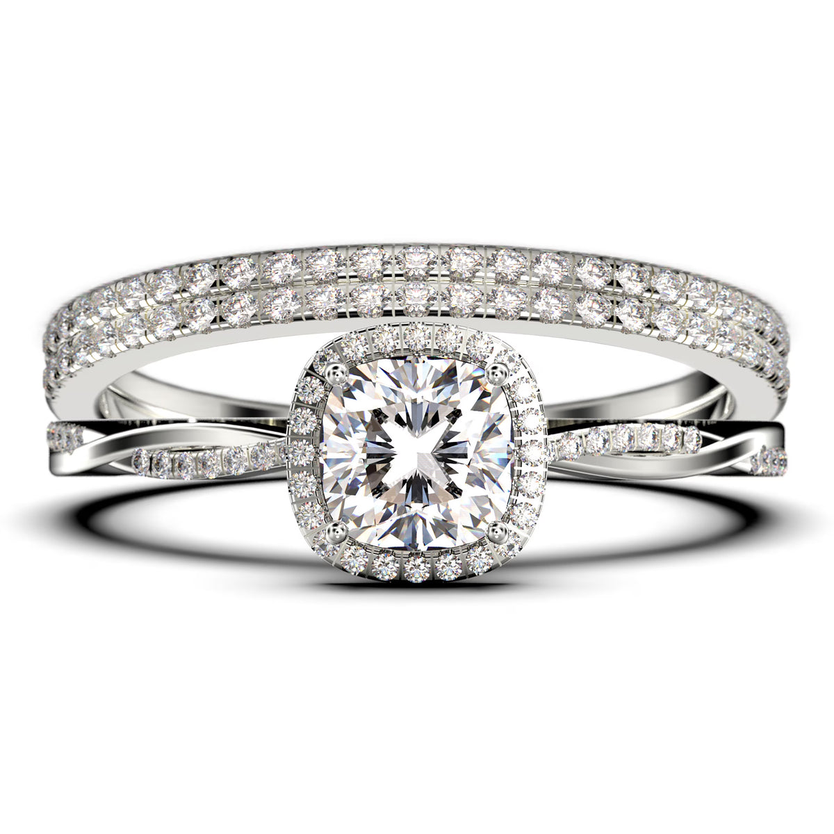 Twisted Infinity Band Dazzling Boho 2.00 Carat Round Diamond Moissanite Engagement Ring in 925 Sterling Silver With 18k White Gold Plating H209024