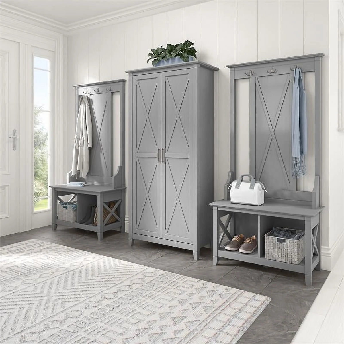 Tall Storage Cabinet with Doors in Gray E803