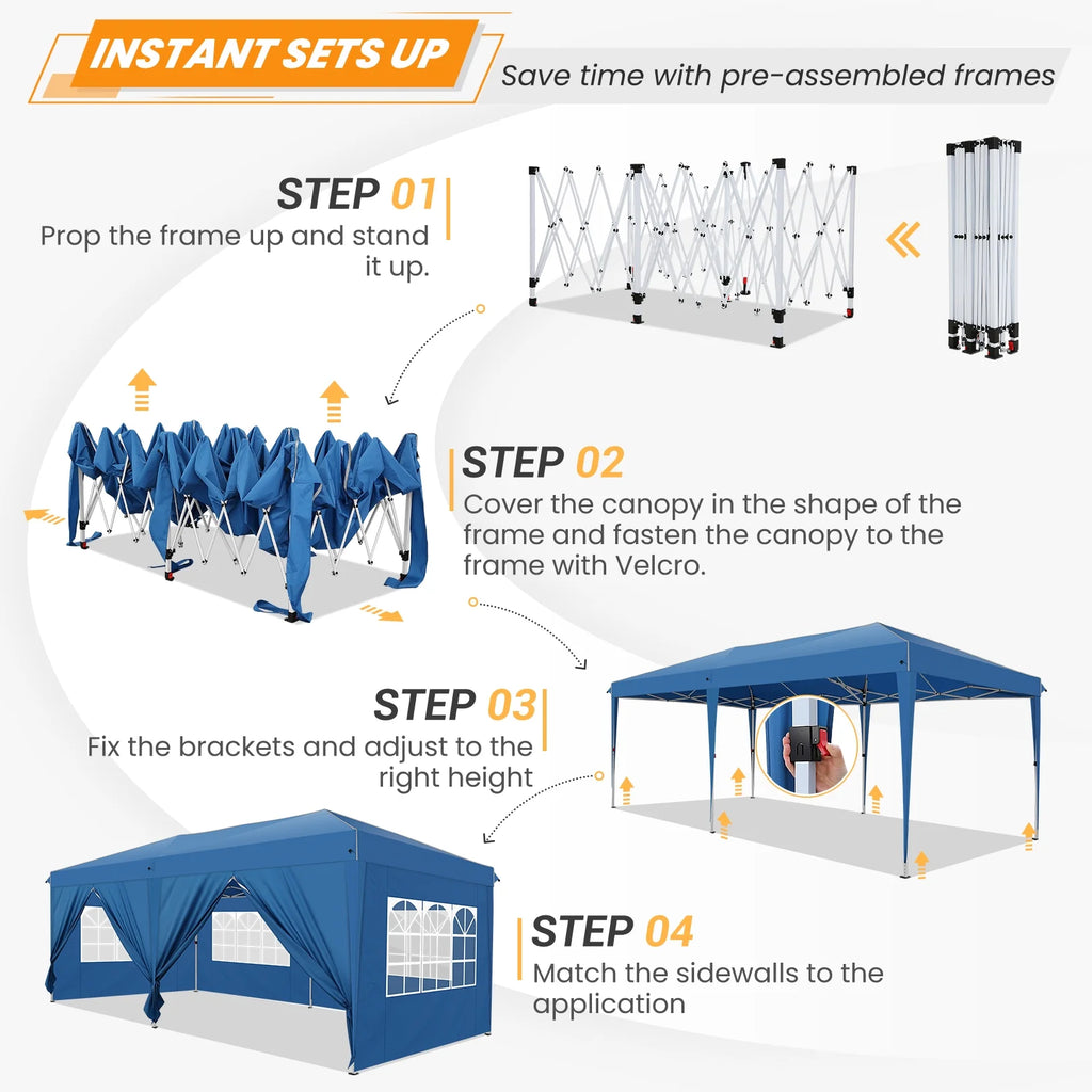 10'x20' Waterproof Commercial Pop up Canopy Tent with 4 Sandbags Q665