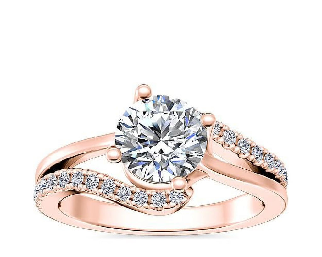0.70 Carat Round Cut Real Diamond Solitaire Ring with Accents Solid 14K Rose Gold Size 11 T854
