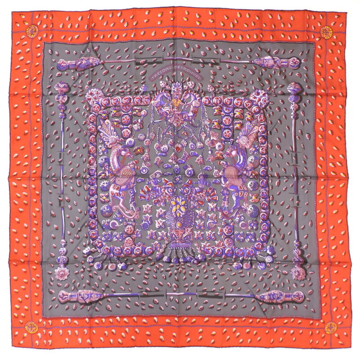100% Silk Gray Purple Orange Scarf N19680