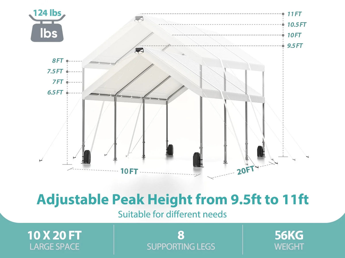 10X20FT Heavy Duty Portable Carport Canopy with Side Walls A4790