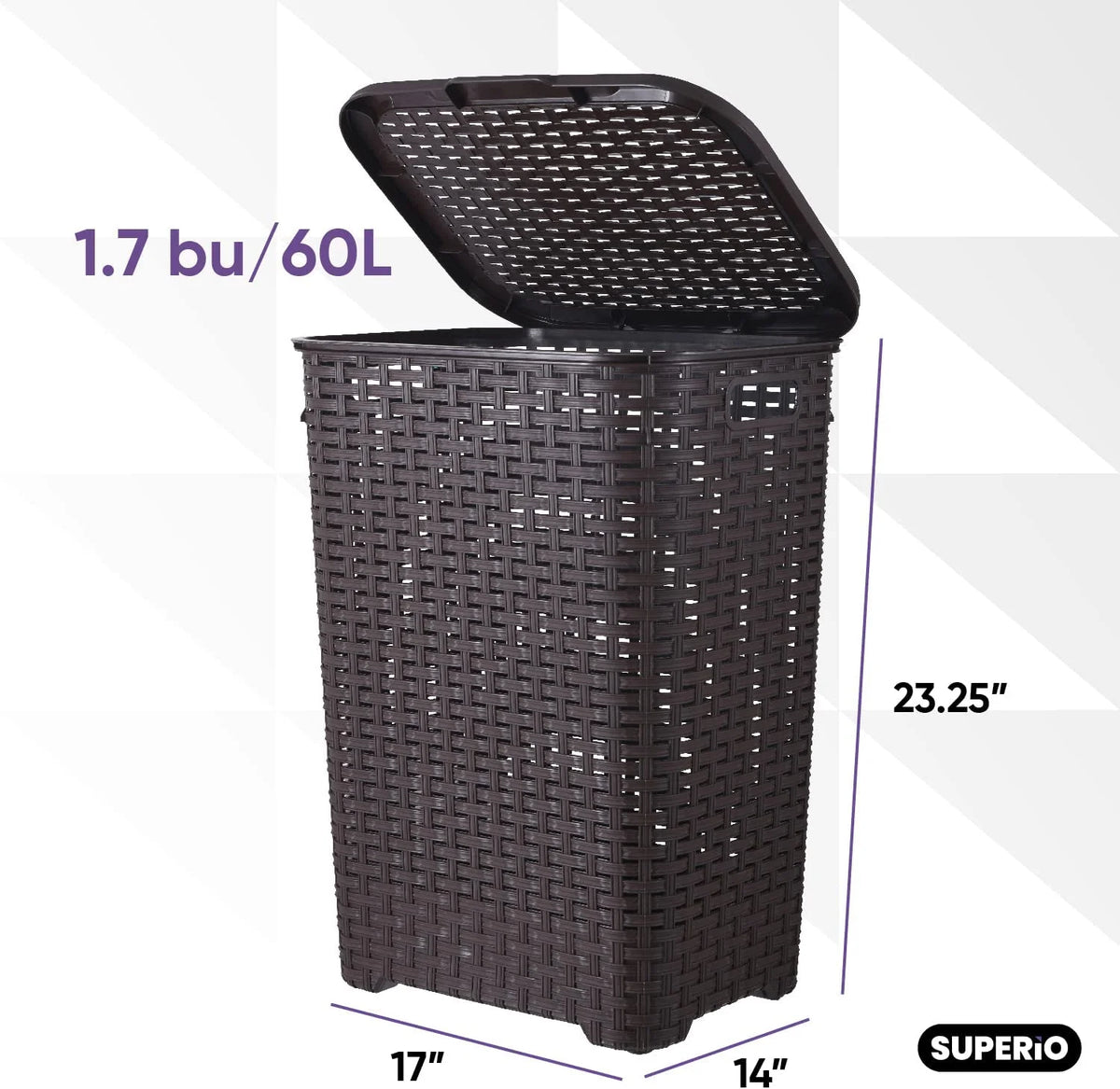 60L Wicker Plastic Laundry Hamper with Lid 3 Pack X669235