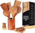 10 piece Natural Teak Wooden Utensil Set J962401