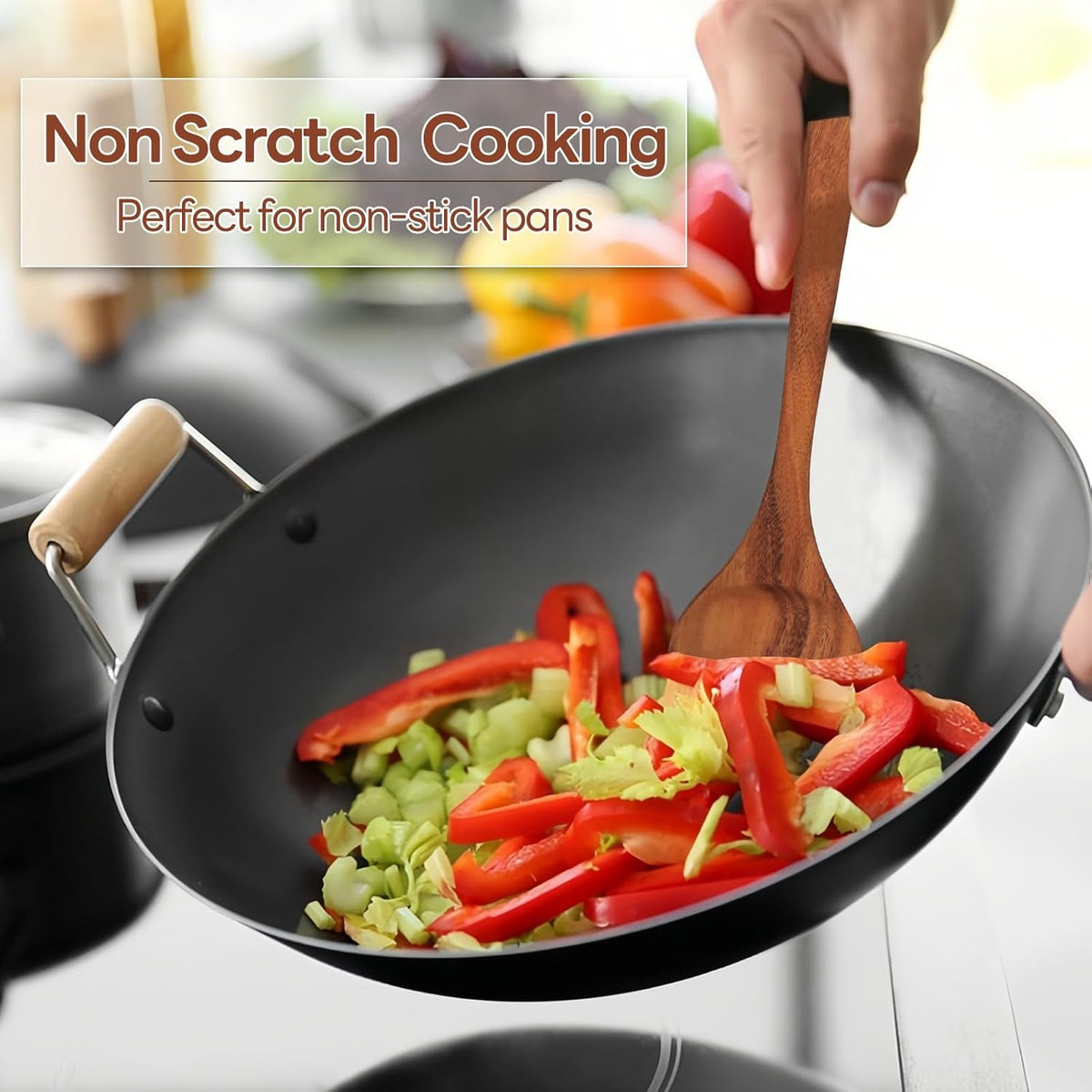 10 piece Natural Teak Wooden Utensil Set J962401