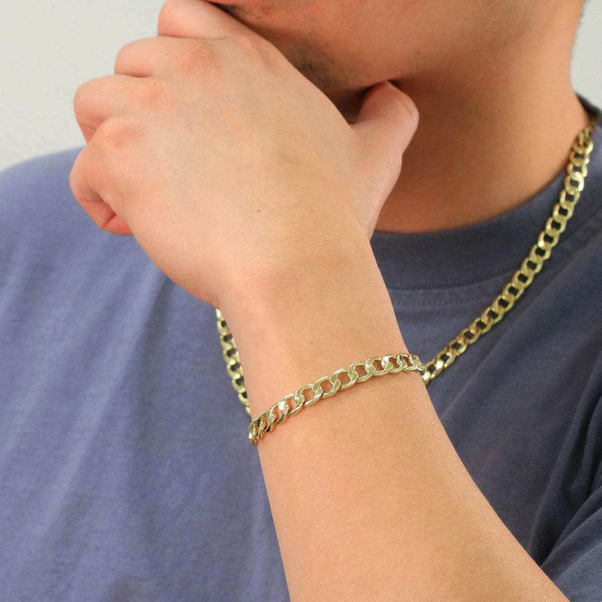 10k Yellow Gold 8mm Cuban Link Chain Bracelet N3248