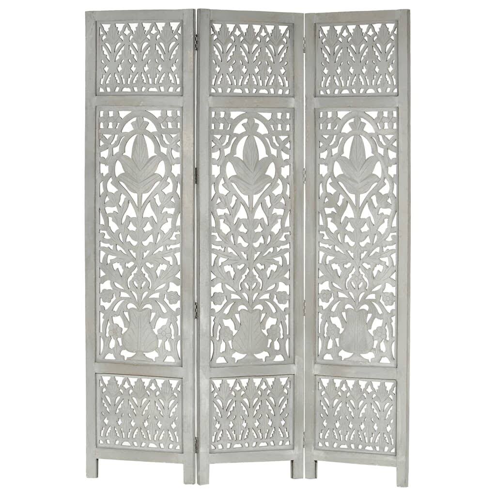 Hand Carved 3-Panel Gray Solid Mango Wood Room Divider N910920