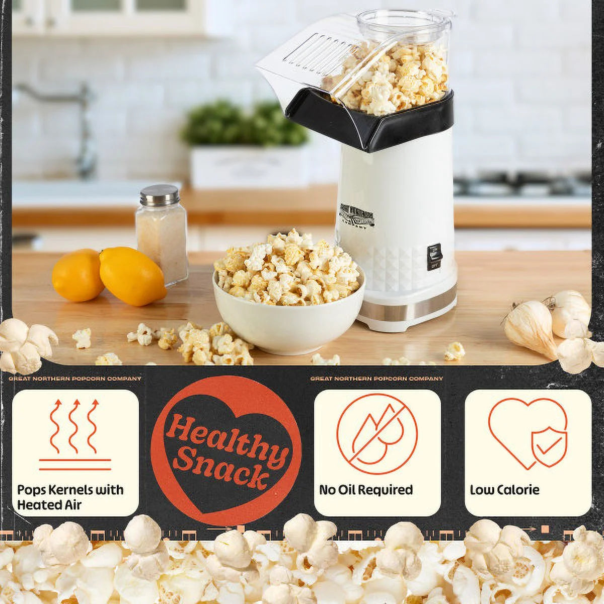 1200W Oil-Free Air Popper Popcorn Machine, White O351