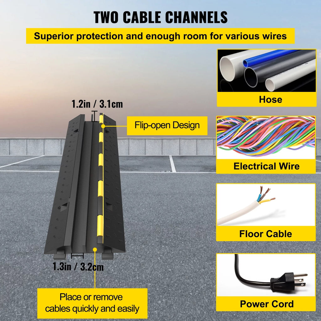 4PCS 2-Cable Rubber Speed Bump Cable Protector Ramp L160