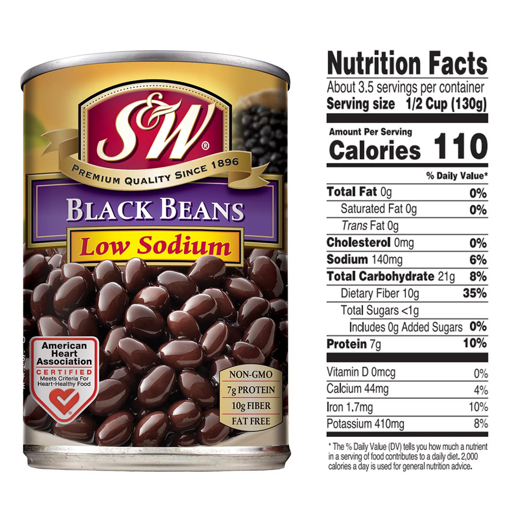 12 Pack Low Sodium Canned Black Beans, 15 Ounce Can J4149