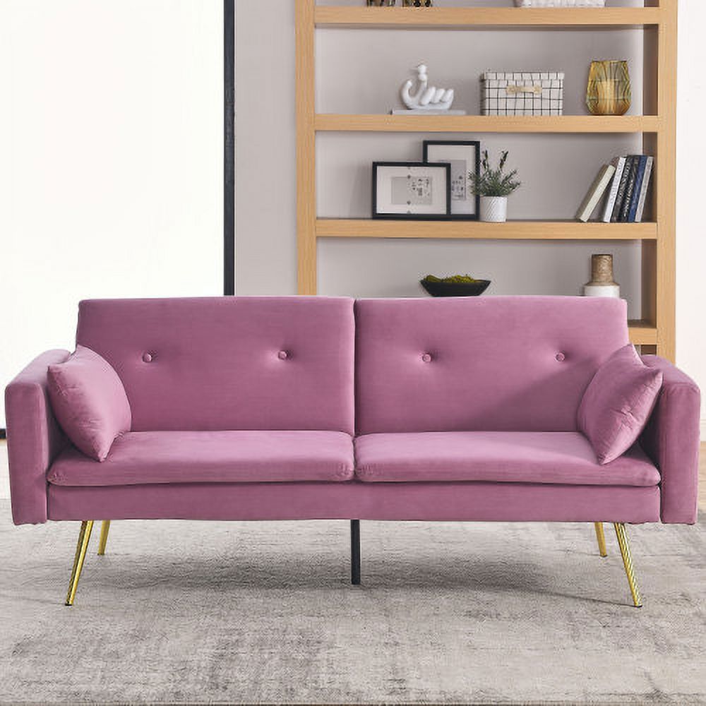 Convertible Velvet Sofa Bed with Two Pillows and Center Leg K5667