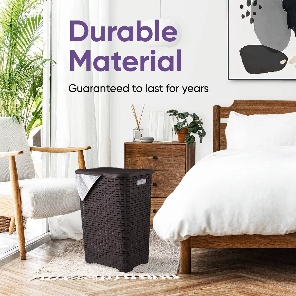 60L Wicker Plastic Laundry Hamper with Lid 3 Pack X669235