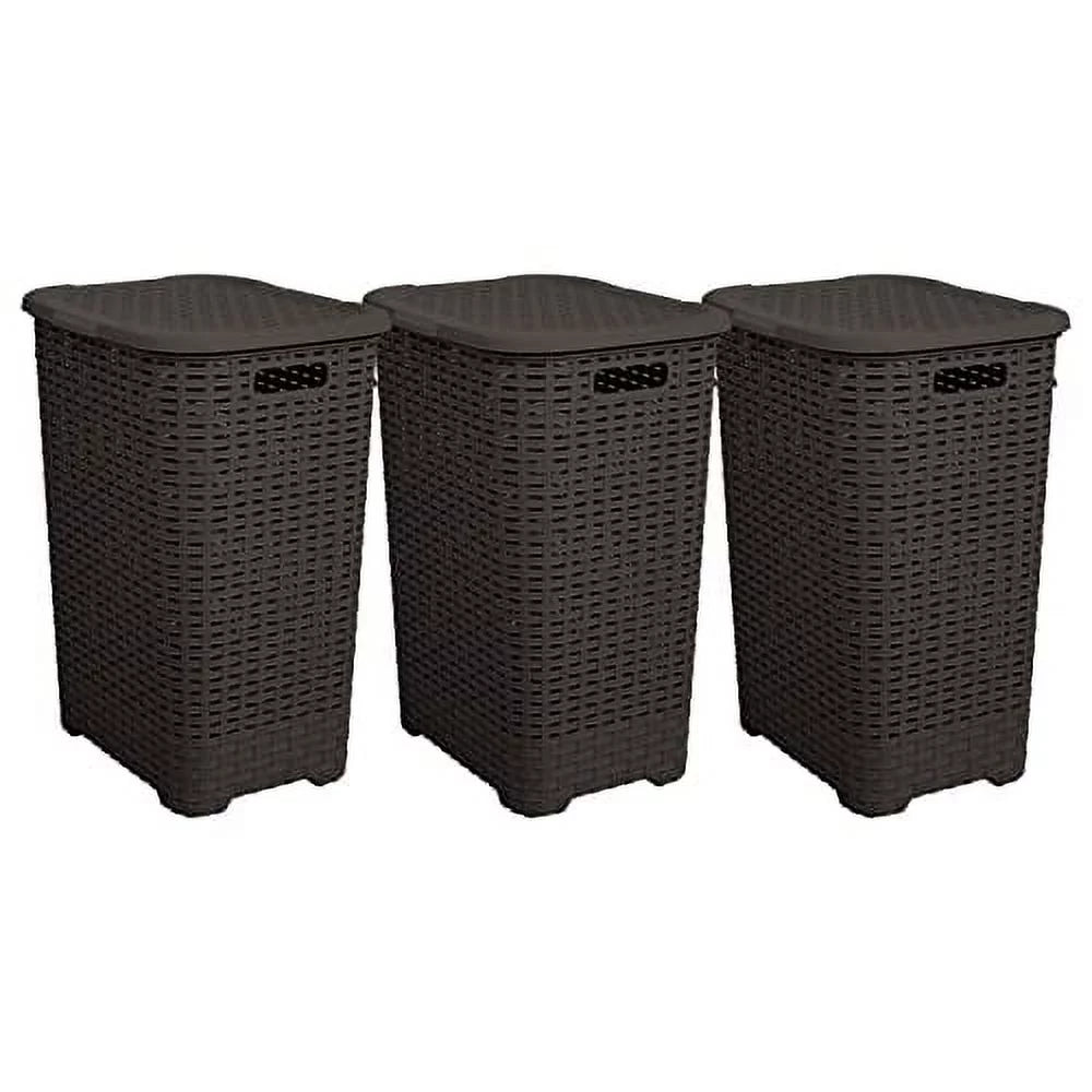60L Wicker Plastic Laundry Hamper with Lid 3 Pack X669235