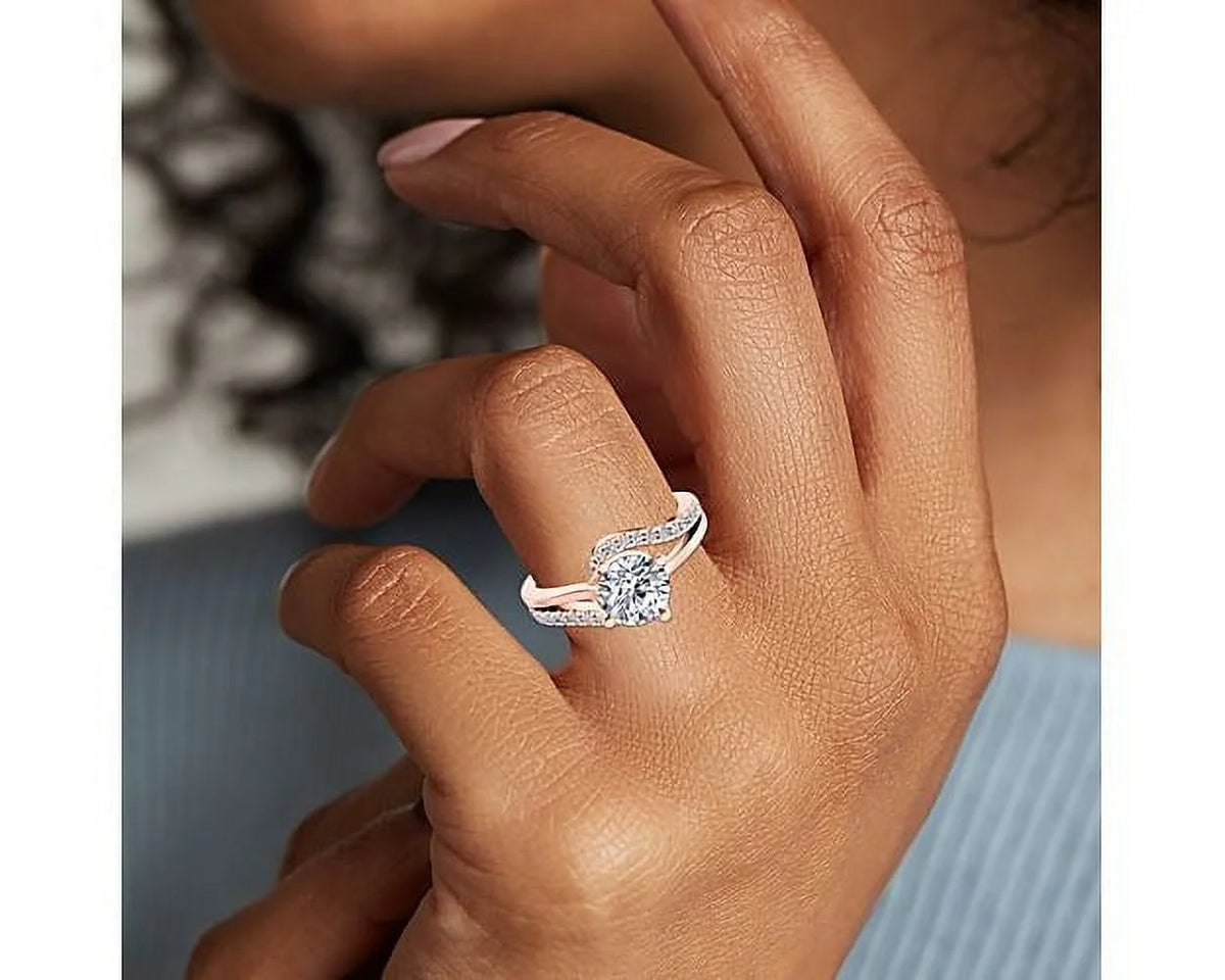 0.70 Carat Round Cut Real Diamond Solitaire Ring with Accents Solid 14K Rose Gold Size 11 T854