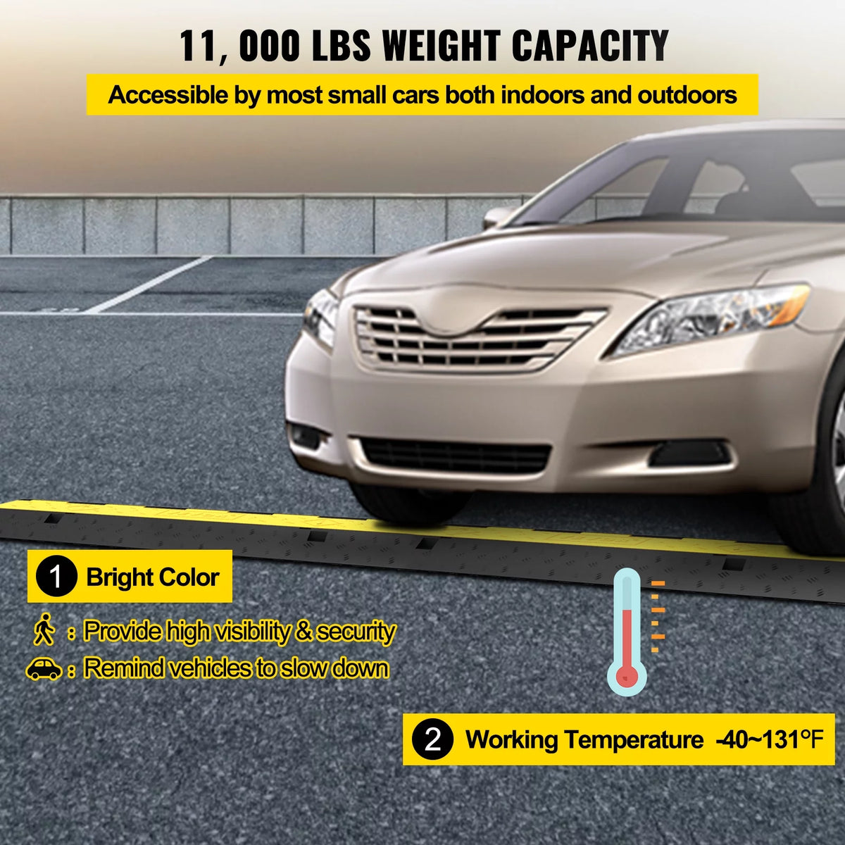 4PCS 2-Cable Rubber Speed Bump Cable Protector Ramp L160