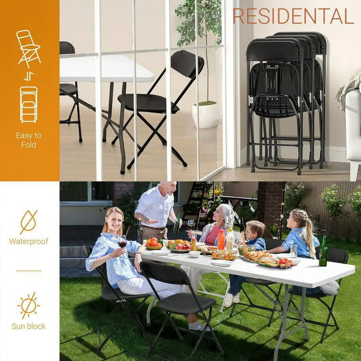 10 Pack Black Plastic Folding Chairs E364558