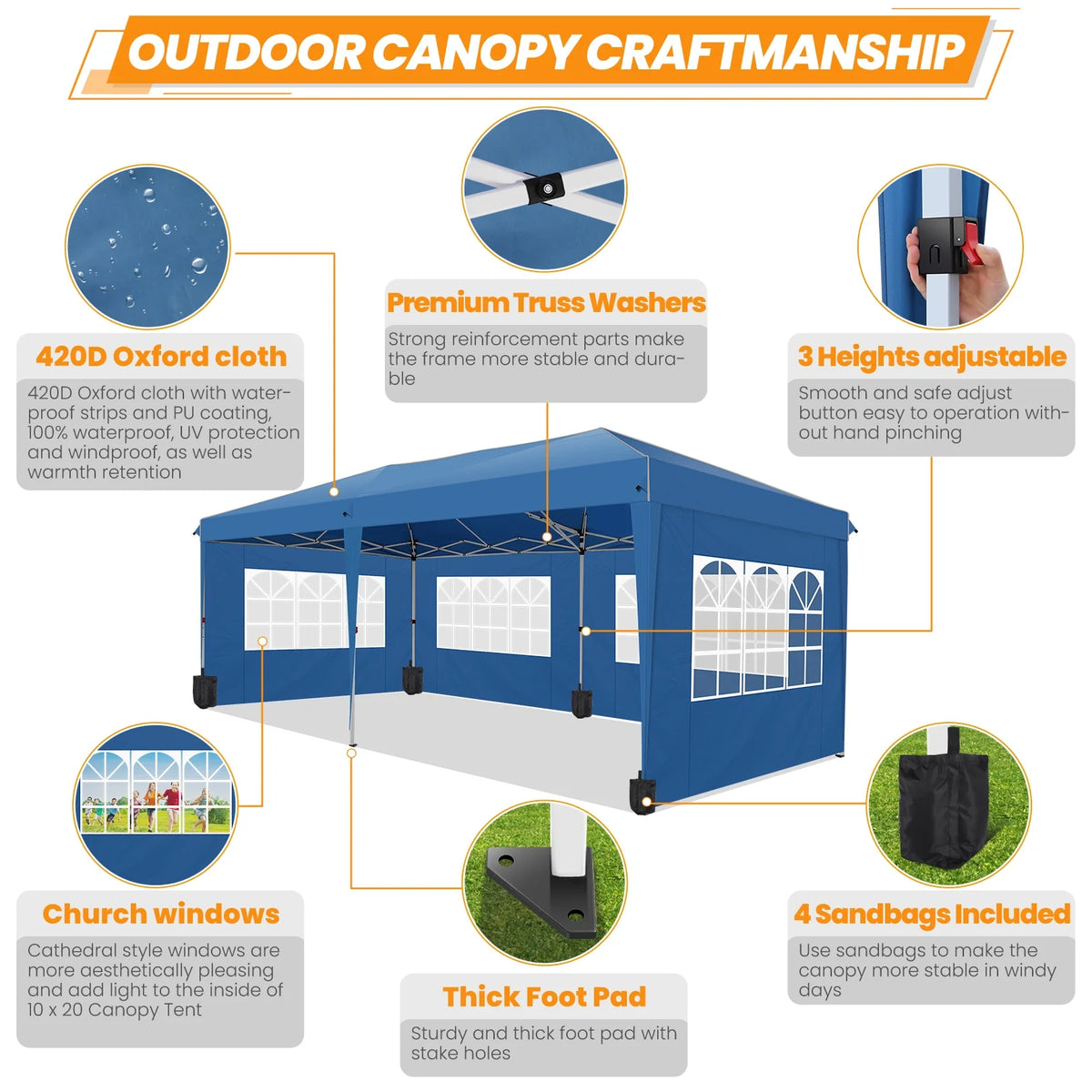 10'x20' Waterproof Commercial Pop up Canopy Tent with 4 Sandbags Q665
