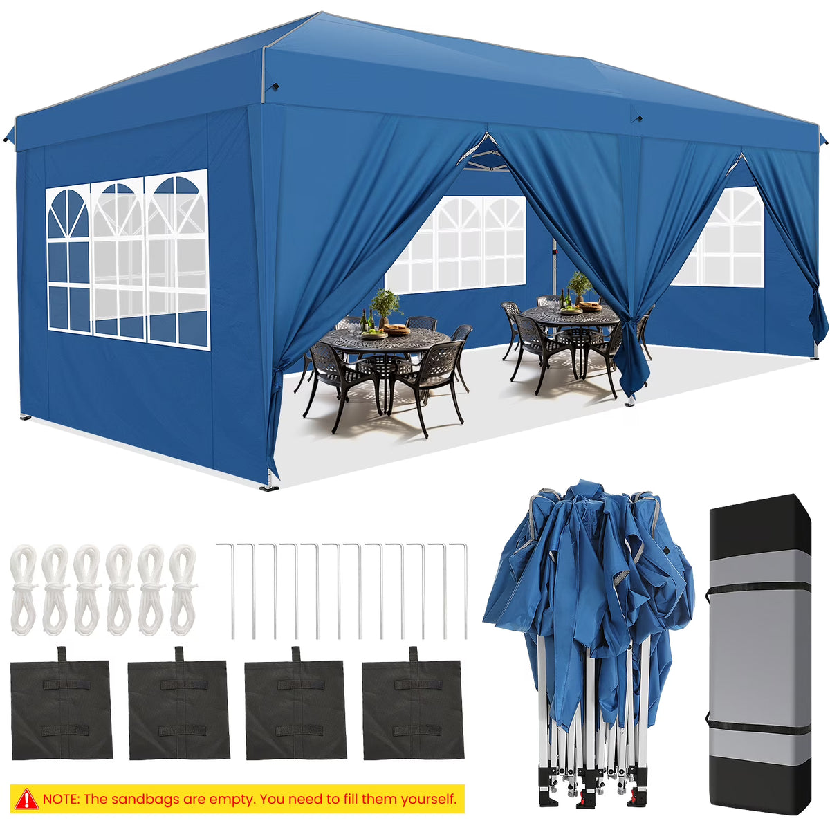 10'x20' Waterproof Commercial Pop up Canopy Tent with 4 Sandbags Q665