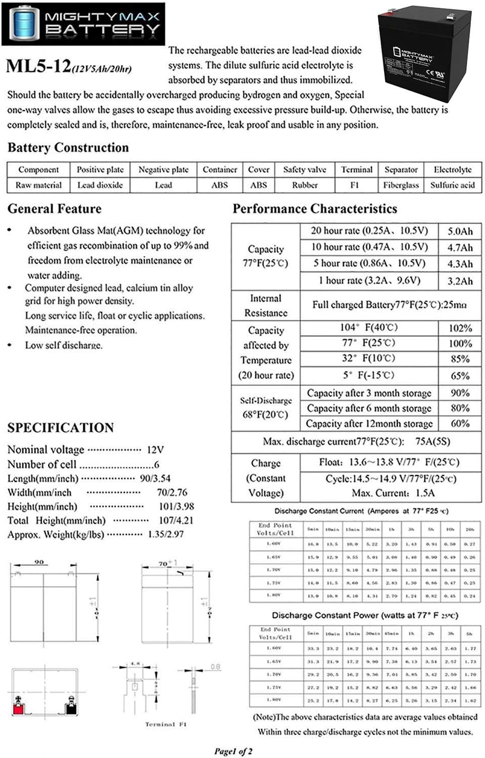 12 Volt 5 AH SLA Battery Pack of 6 A55047