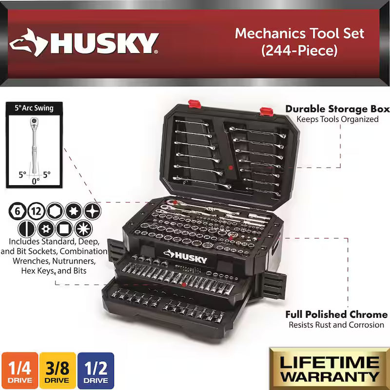 1/4 in., 3/8 in. and 1/2 in. 72-Tooth Ratchet Mechanics Tool Set (244-Piece) A3704