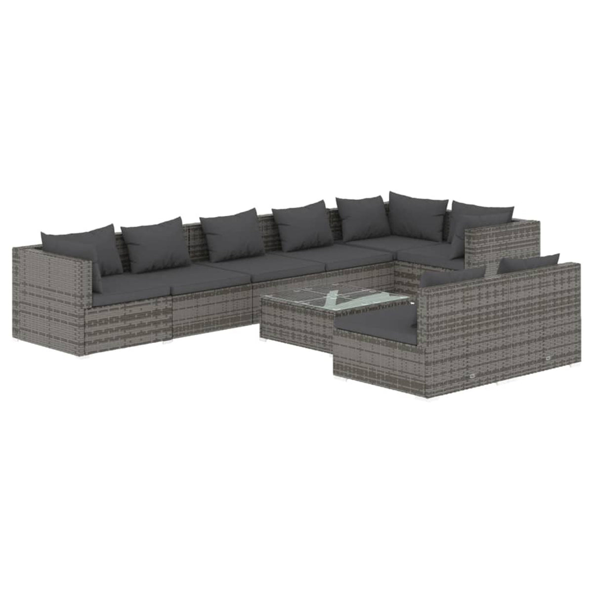 9 Piece Poly Rattan Outdoor Sectional Sofa Set with Anthracite Cushions Steel Frame A142