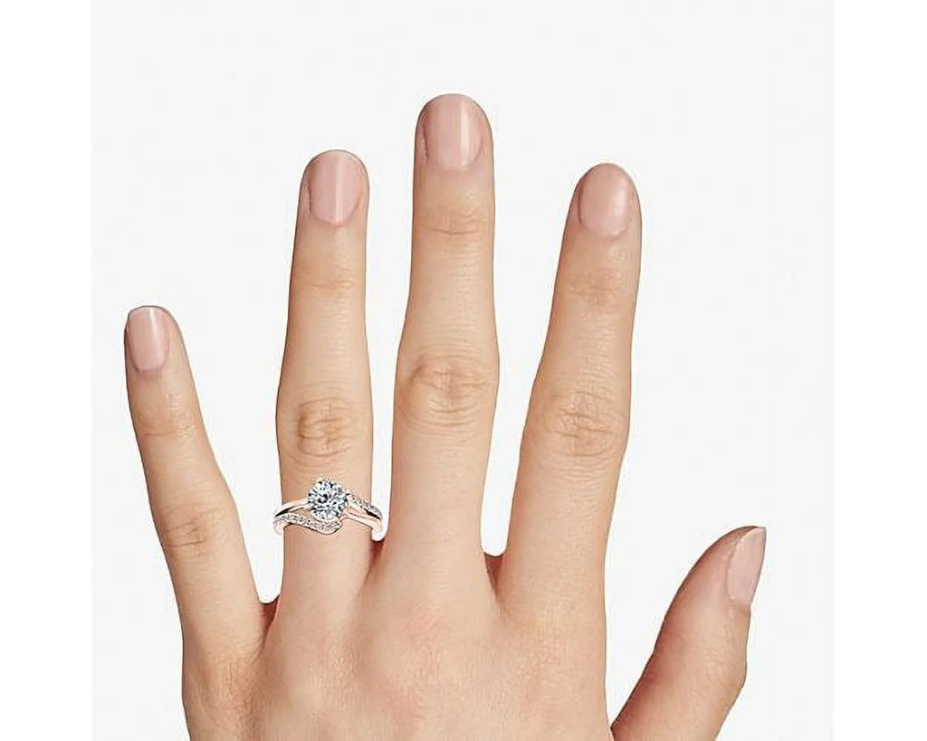 0.70 Carat Round Cut Real Diamond Solitaire Ring with Accents Solid 14K Rose Gold Size 11 T854