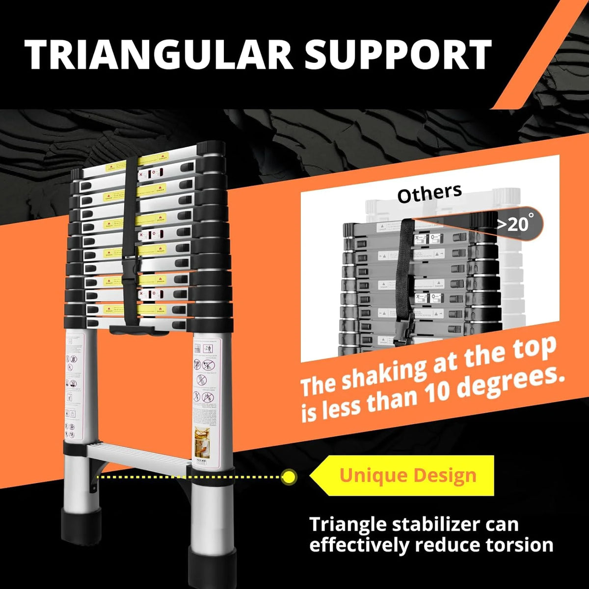 12.5FT Aluminum Telescoping Extension Ladder with Hooks & Stabilizers U955657