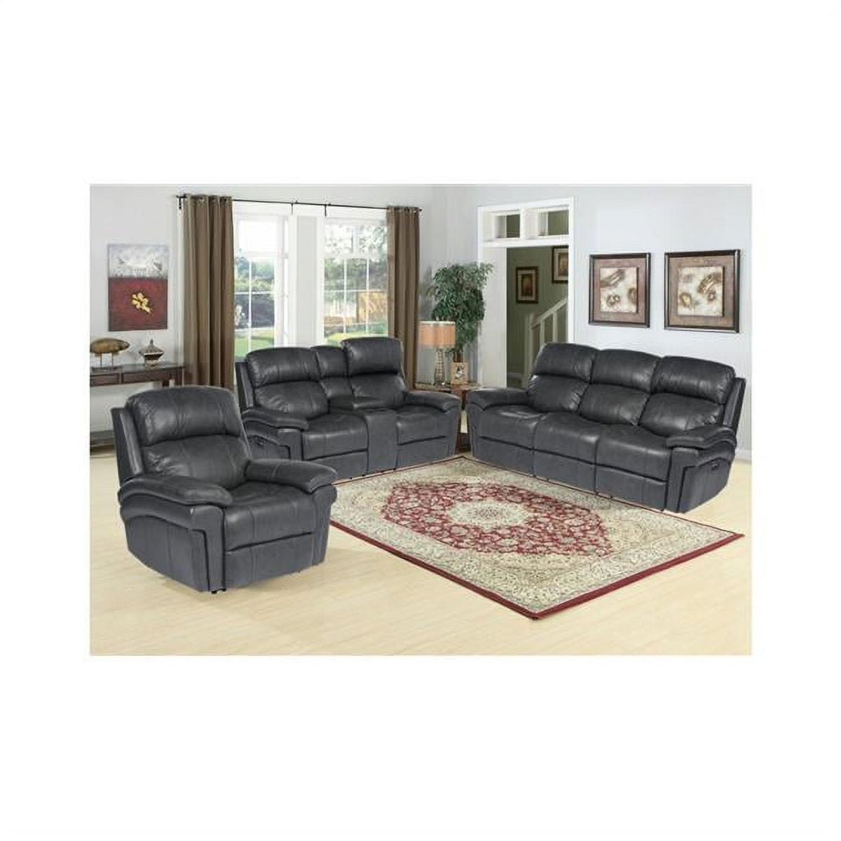 3 Piece Leather Reclining Living Room Set with Power Headrests W88151